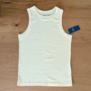 NWT Abercrombie Girls Ribbed Preppy Tank Top 15/16 XL Pale Yellow Tennis Core